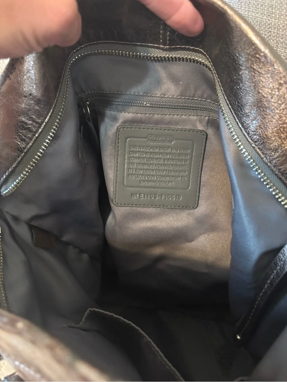 Coach Metallic Leather Tote Shoulder Bag – Pewter Gunmetal | Large Everyday Purs